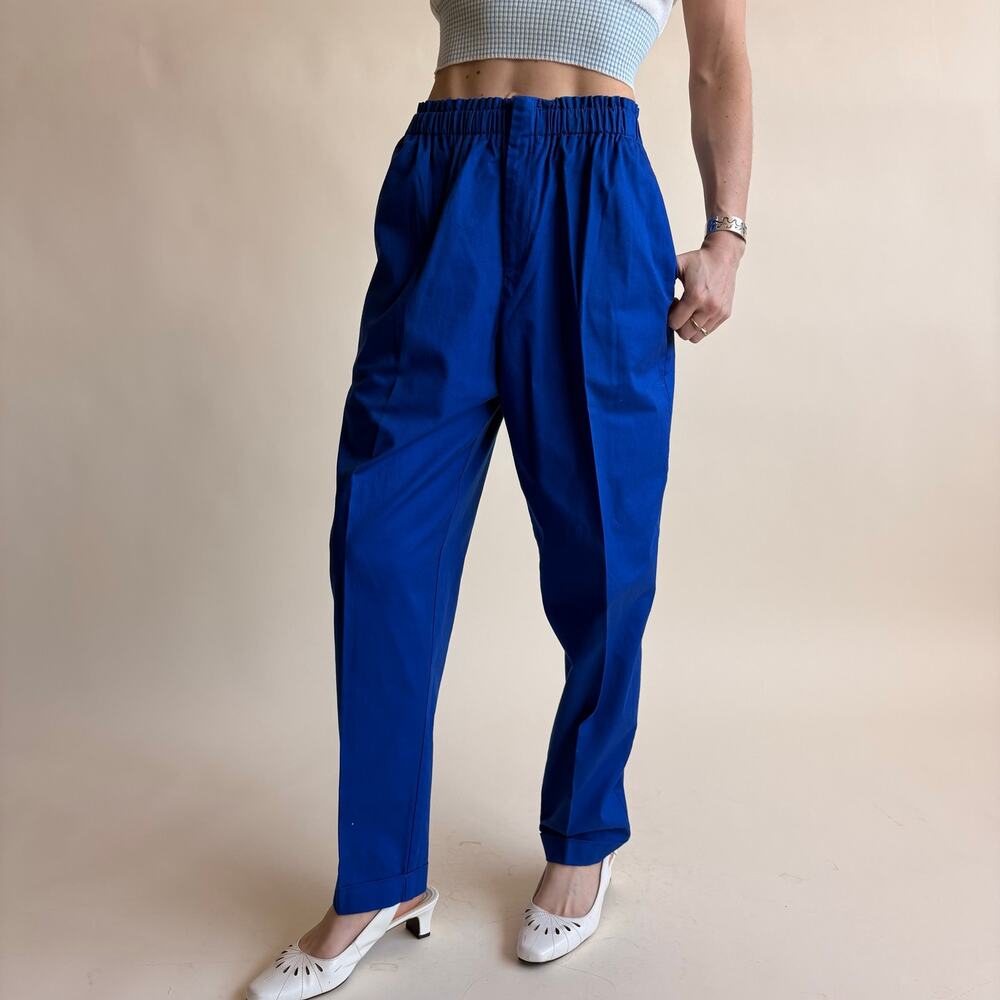 Carol Reed Brilliant Blue High-Waisted Trousers - Cotton, Elastic Waist, Size 4 - Picture 1 of 7